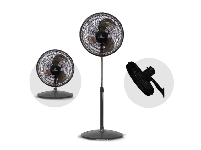 Ventilador 3 en 1 de Pie, Pared, Turbo Whitenblack 18 pulgadas VPWB18M 3 aspas metálicas 75 Watts