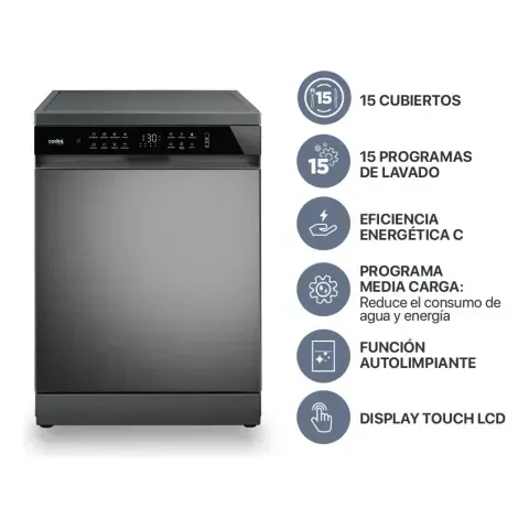 Lavavajillas 15 Cubiertos Display LCD Touch Inox Codini - LIA0315G