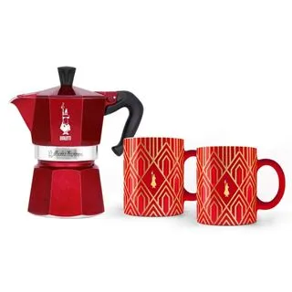 Cafetera Bialetti Moka Express Deco 6 Tazas + 2 Mugs Color Rojo