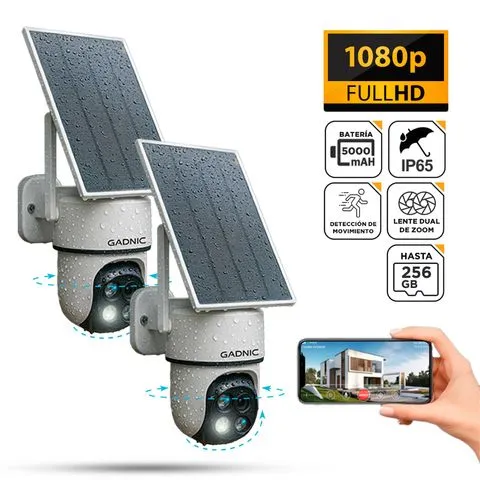 Kit x2 Cámara de Seguridad Solar Gadnic Lente Dual IP65 FullHD