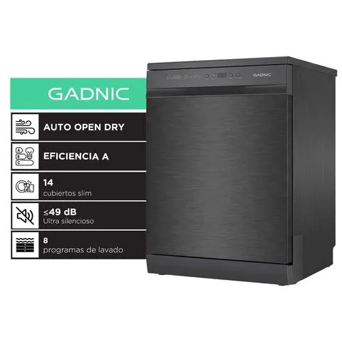 Lavavajillas Gadnic 14 Cubiertos Empotrable Dark Inox 8 Programas Apertura Automatica