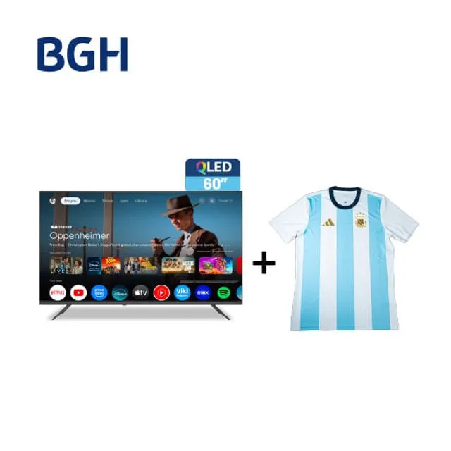 Combo Smart TV BGH 60" QLED 4K Google TV B6026US7G + Camiseta BGH adidas Talle L