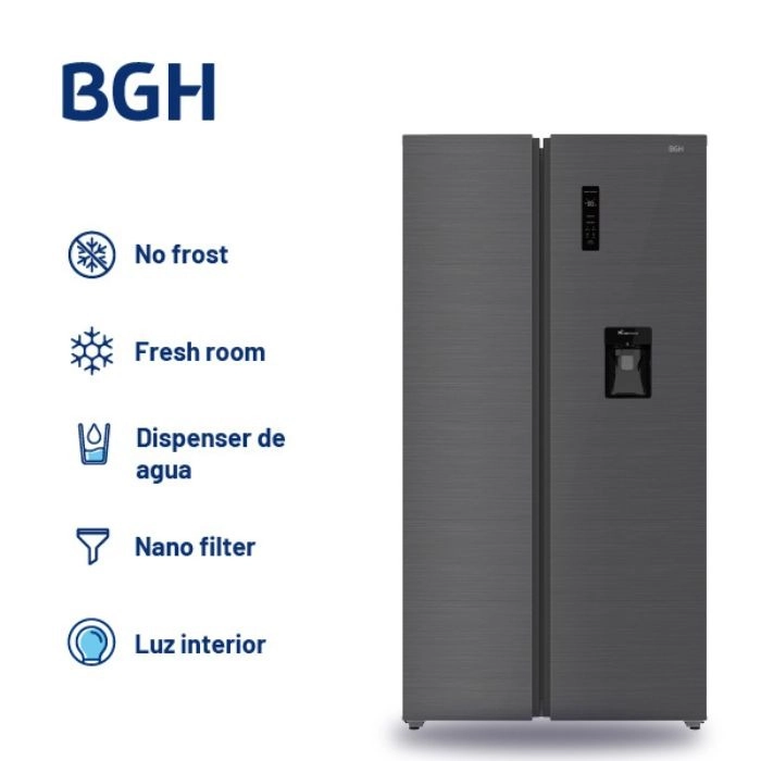 Heladera Side By Side Bgh BRS540I2A 534Lts Disenser Inverter Dark Acero
