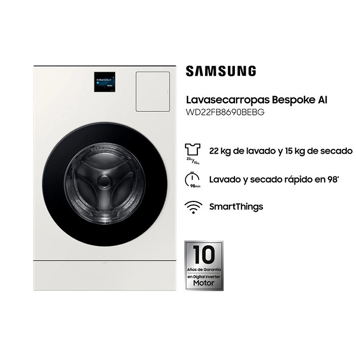 Lavasecarropas Automático Samsung WD22FB8690BEBG AI 22Kg 1100Rpm Inverter