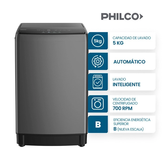 Lavarropas Automático Philco PHLS67GN 5Kg 700Rpm Gris