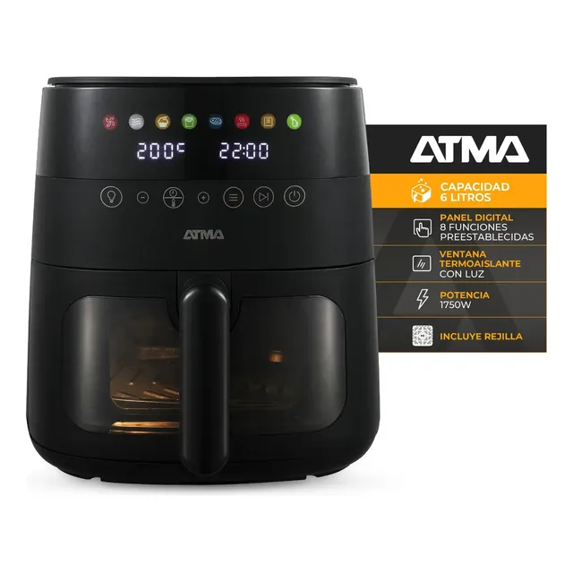 FREIDORA DE AIRE ATMA 6L DIGITAL C/VISOR NEGRA FR246ABP