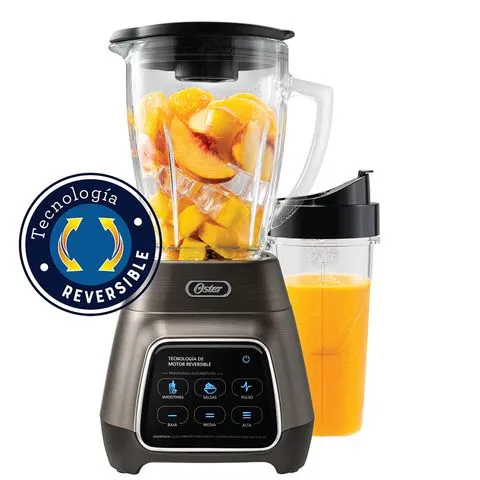 Oster® Licuadora con Programas Automáticos, Tecnología Reversible, Pantalla Táctil, inlcluye un Vaso BLend-N-Go, Plateada, BLSTPYG1312XBG