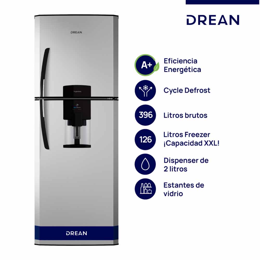 Heladera C/Freezer Cíclica 392Lts Drean HDR400F41S Gris
