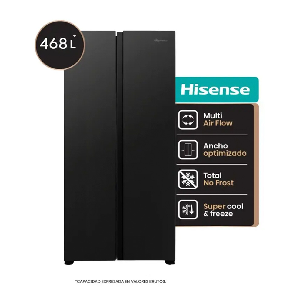 Heladera Side By Side 428Lts Hisense RS3N428NAB No Frost Negro
